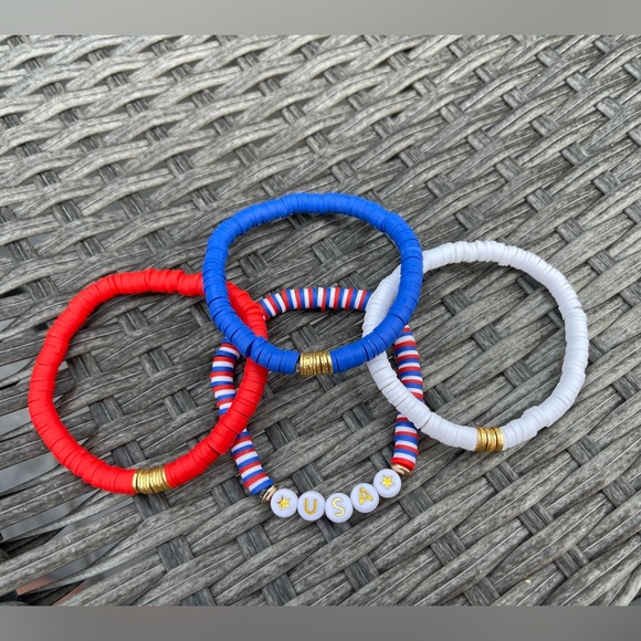 Patriotic bracelet stack, red white and blue bracelets, 4th of July bracelets - Picture 1 of 4